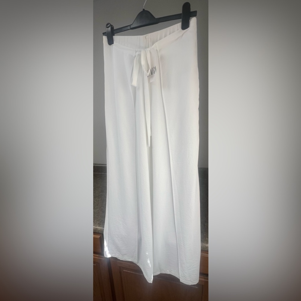 Zara White Tie-Waist Pants